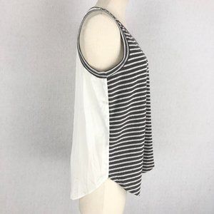 Doe & Rae Grey White Striped Tank Top Women's Size Small  Sleeveless Ribbed Knit